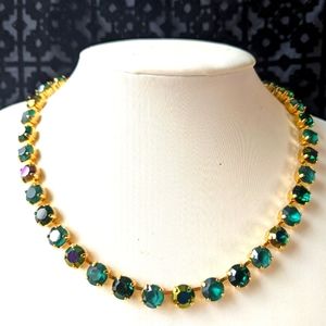 Deep Green Premium Crystals  Emerald Classic Tennis Necklace in 14K Gold Plated